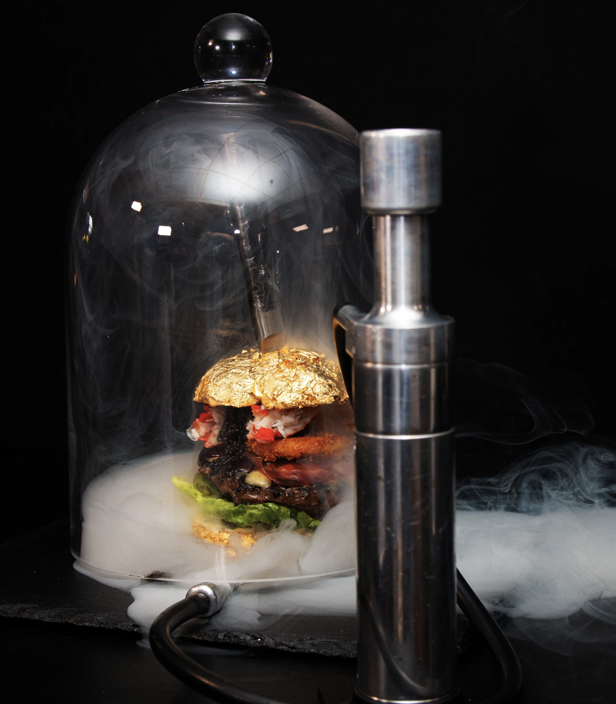While you can usually get a decent burger for a dollar or so while on the fly, De Dalton’s Golden Boy burger is the ultimate splurge. Worth €5,000 ($5,312.55 USD), the burger is comprised of “100 percent Wagyu A5 meat including Beluga caviar, king crab, Spanish Paleta Ibérico, white truffle, English cheddar and barbecue sauce made with Kopi Luwak coffee and Scottish Macallan whisky,” per its menu listing. Its bun is made in house, infused with Dom Pérignon and covered with gold leaf.